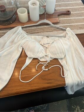 Angel Biba White Pleated Tie-Front Crop Top